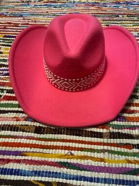 Pink Felt Cowgirl Hat with Patterned Band